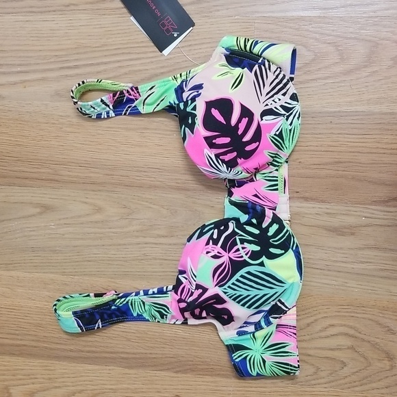 NO Boundaries Swim Bikini Set Top Bottoms Neon Zebra Print Abstract NEW - Picture 2 of 10